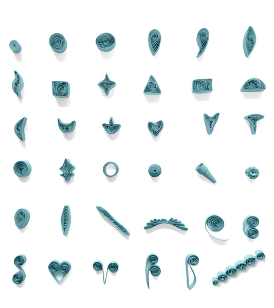 36 most common or basic quilling shapes.