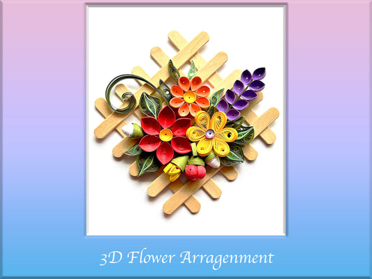 3D quilled flower arrangement on popsicle stick grid. paper craft flowers. craft flower ideas. quilling flower designs. advanced quilling template. quilling instructions for advance quillers. spring quilling.