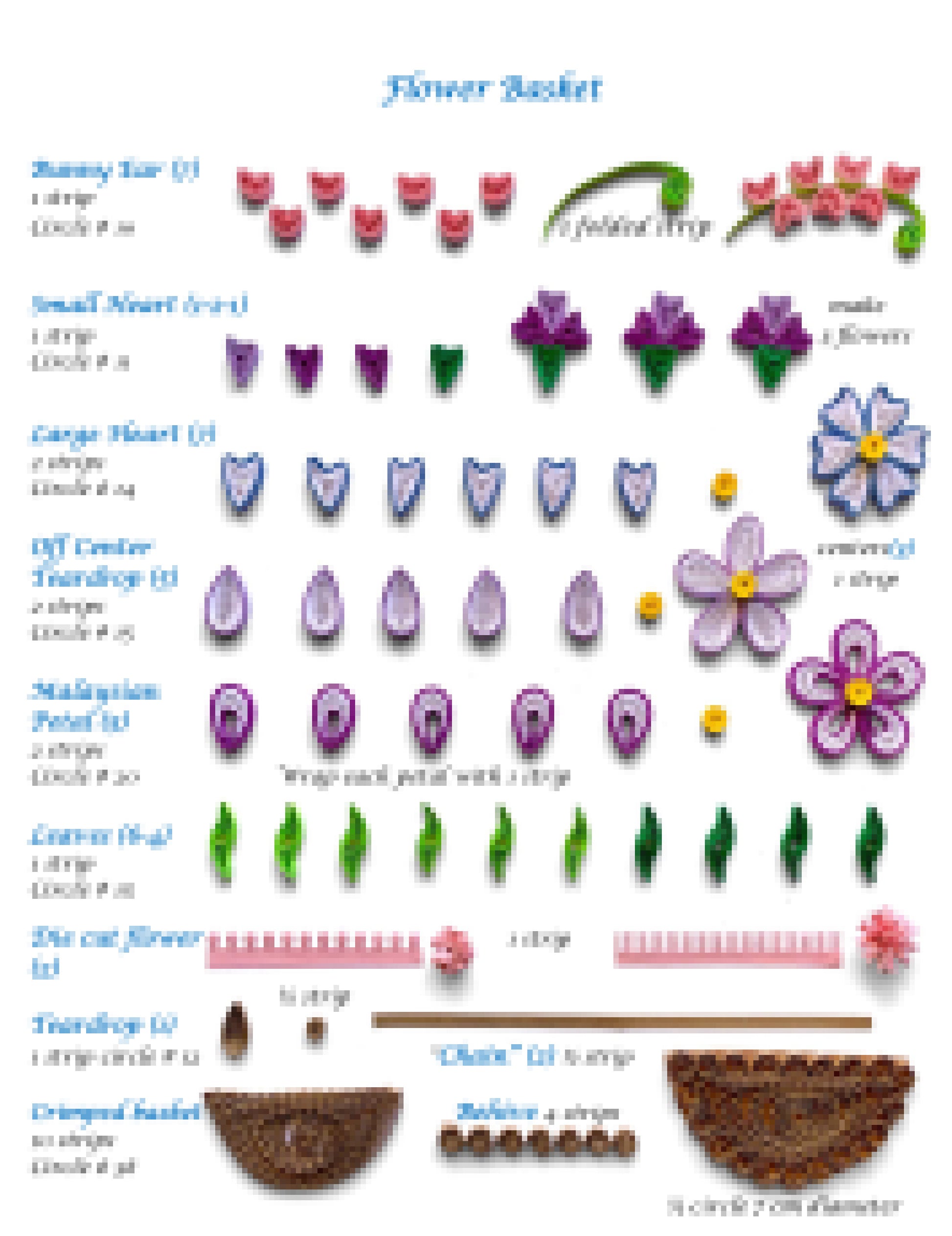 Blurred instructions for quilled flower basket
