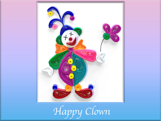quilled clown. paper quilling clown card. easy quilling design clown.