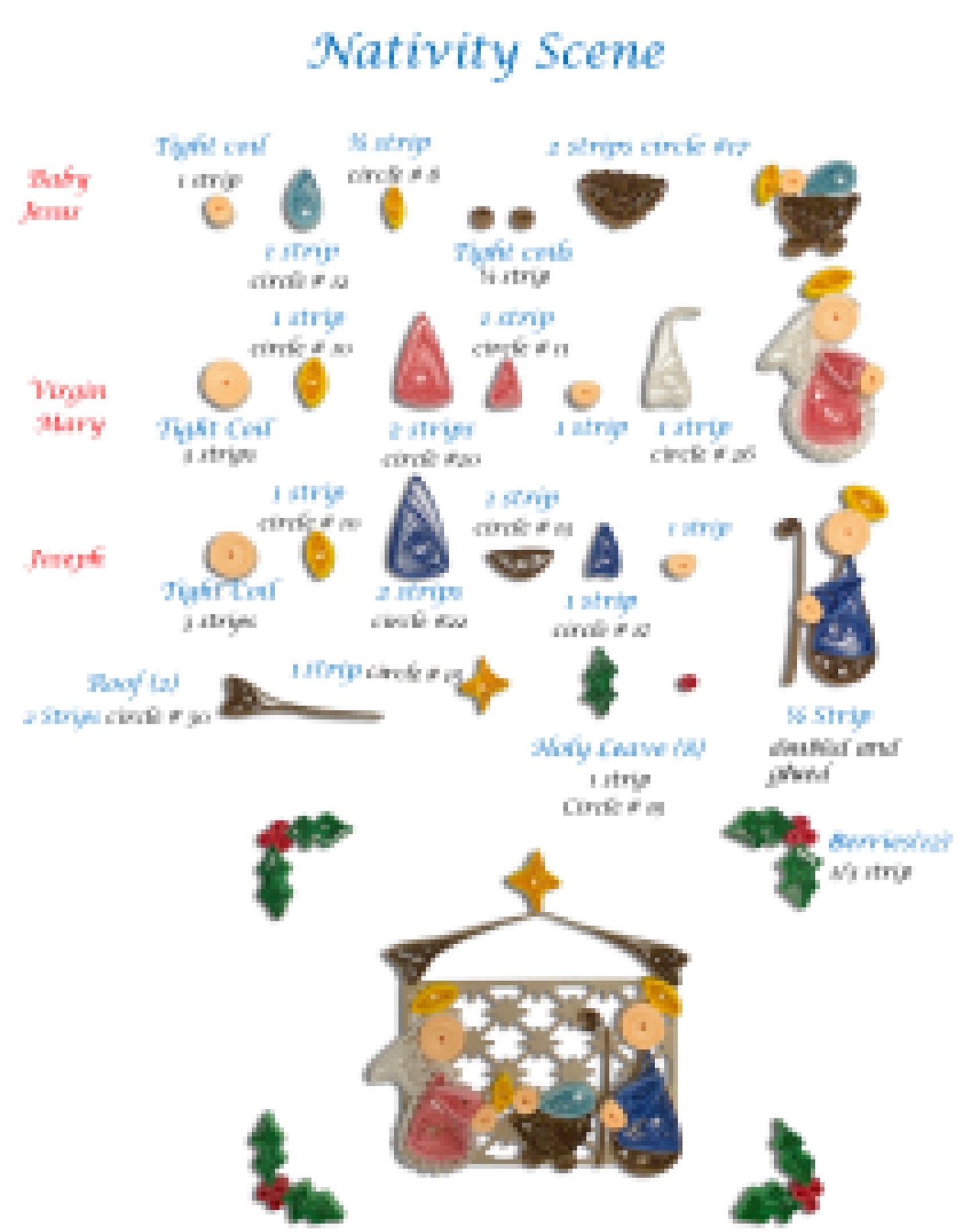 Blurred instructions for quilled nativity scene. quilling kits for beginners. quilling template easy.