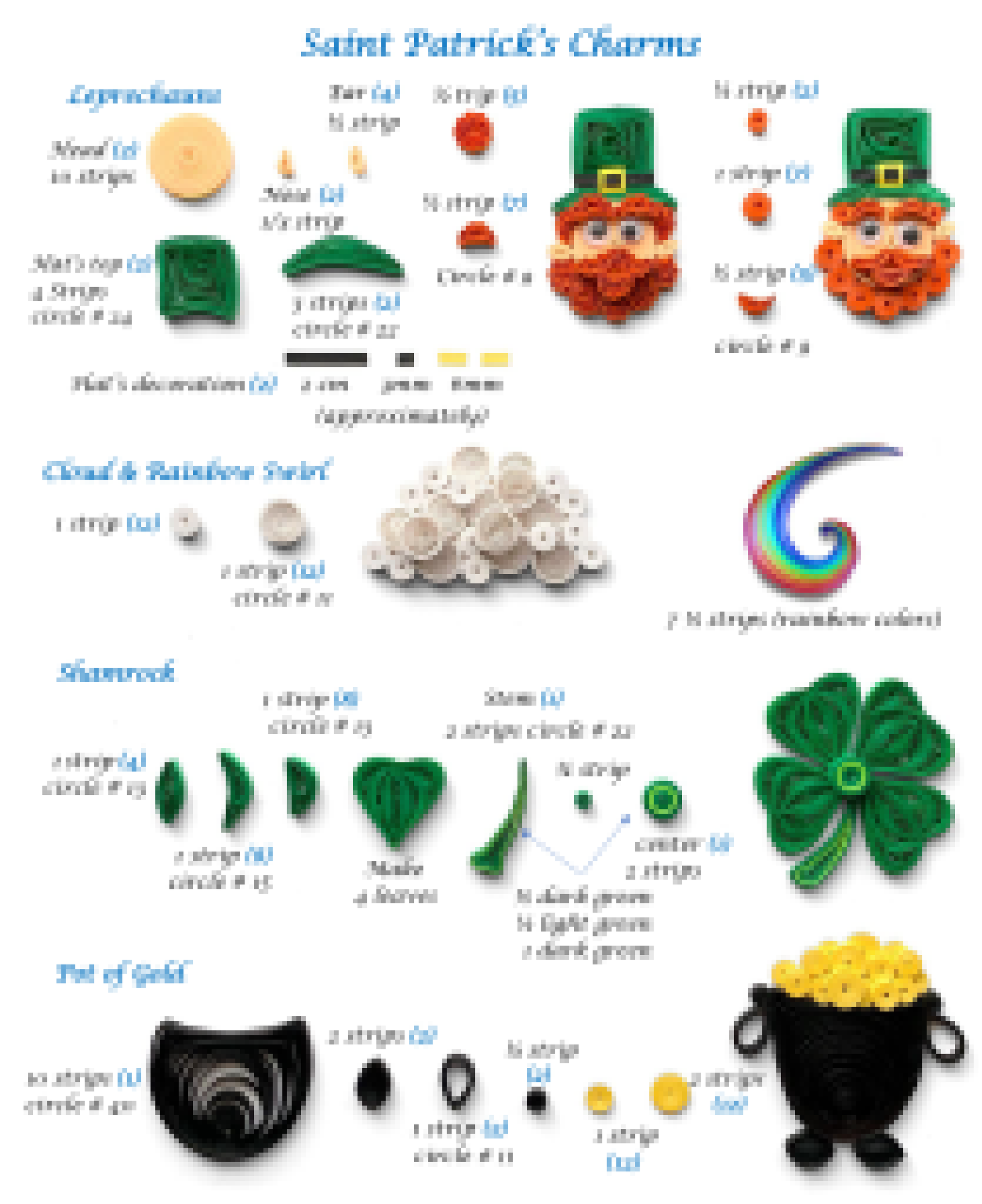 Blurred instructions for quilled st. Patrick’s charms template