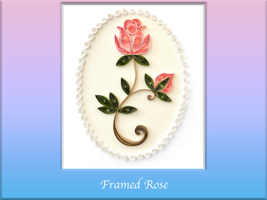 Quilled rose in quilled frame. paper rose quilling template. how to make a quilled rose. rose made using paper. paper craft rose. quilled valentines day card. valentine's day quilling.