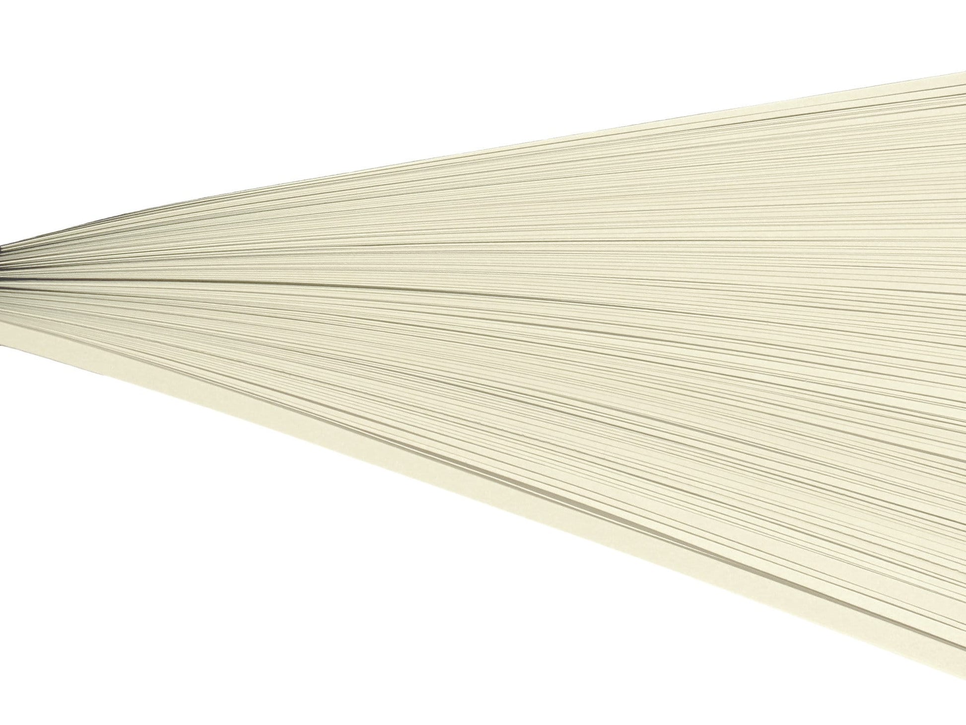 Cream colored paper quilling strips on their side against a white background.