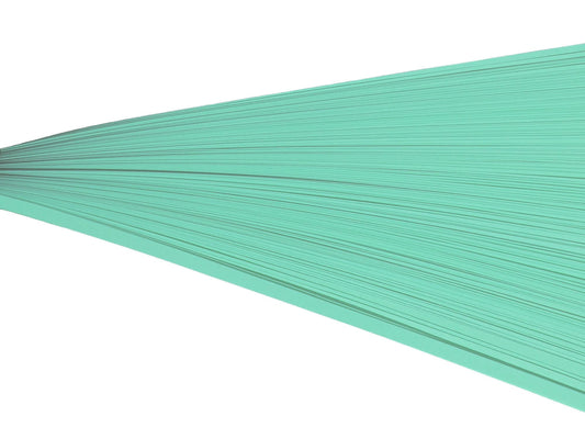 Mint green paper quilling strips on their side against a white background.