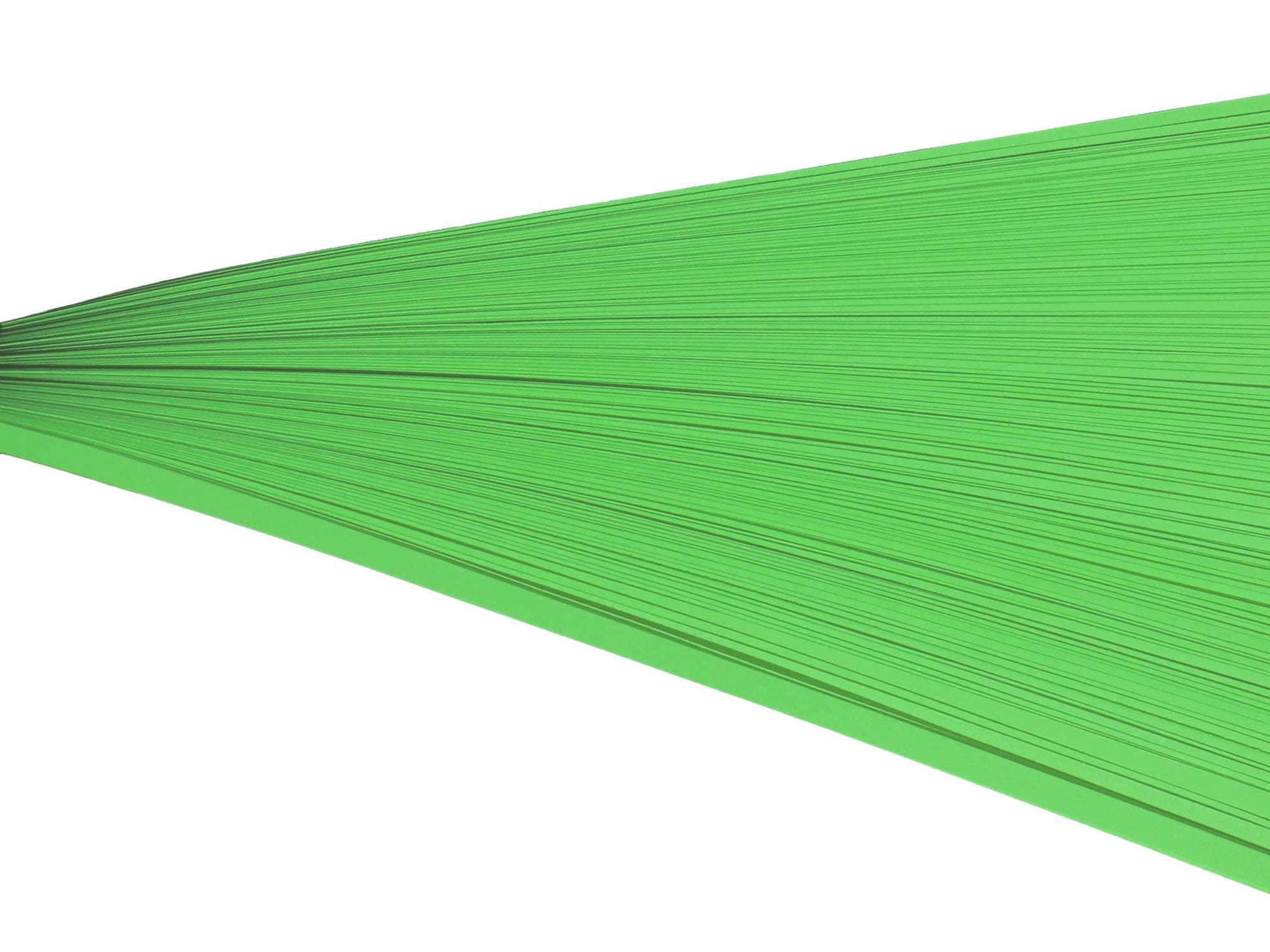 Green paper quilling strips on their side against a white background.
