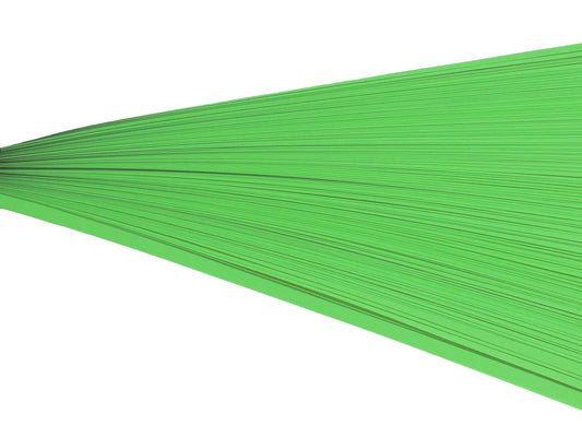 Green paper quilling strips on their side against a white background.