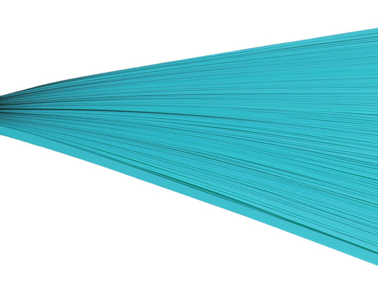 Blue paper quilling strips on their side against a white background.