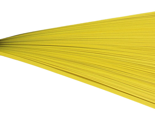 Yellow paper quilling strips on their side against a white background.