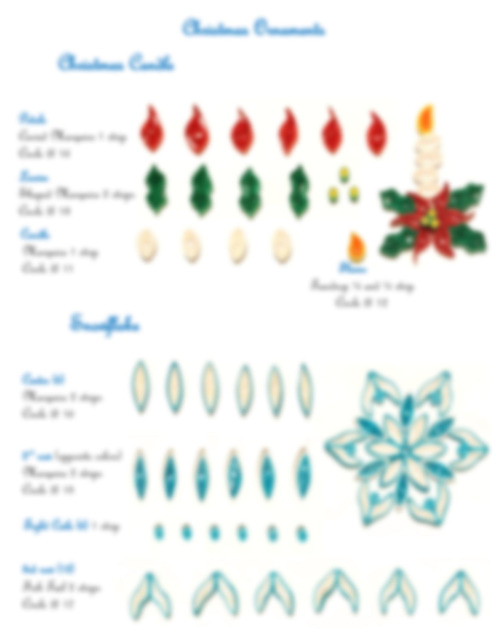 Blurred instructions for quilled Christmas ornaments template.