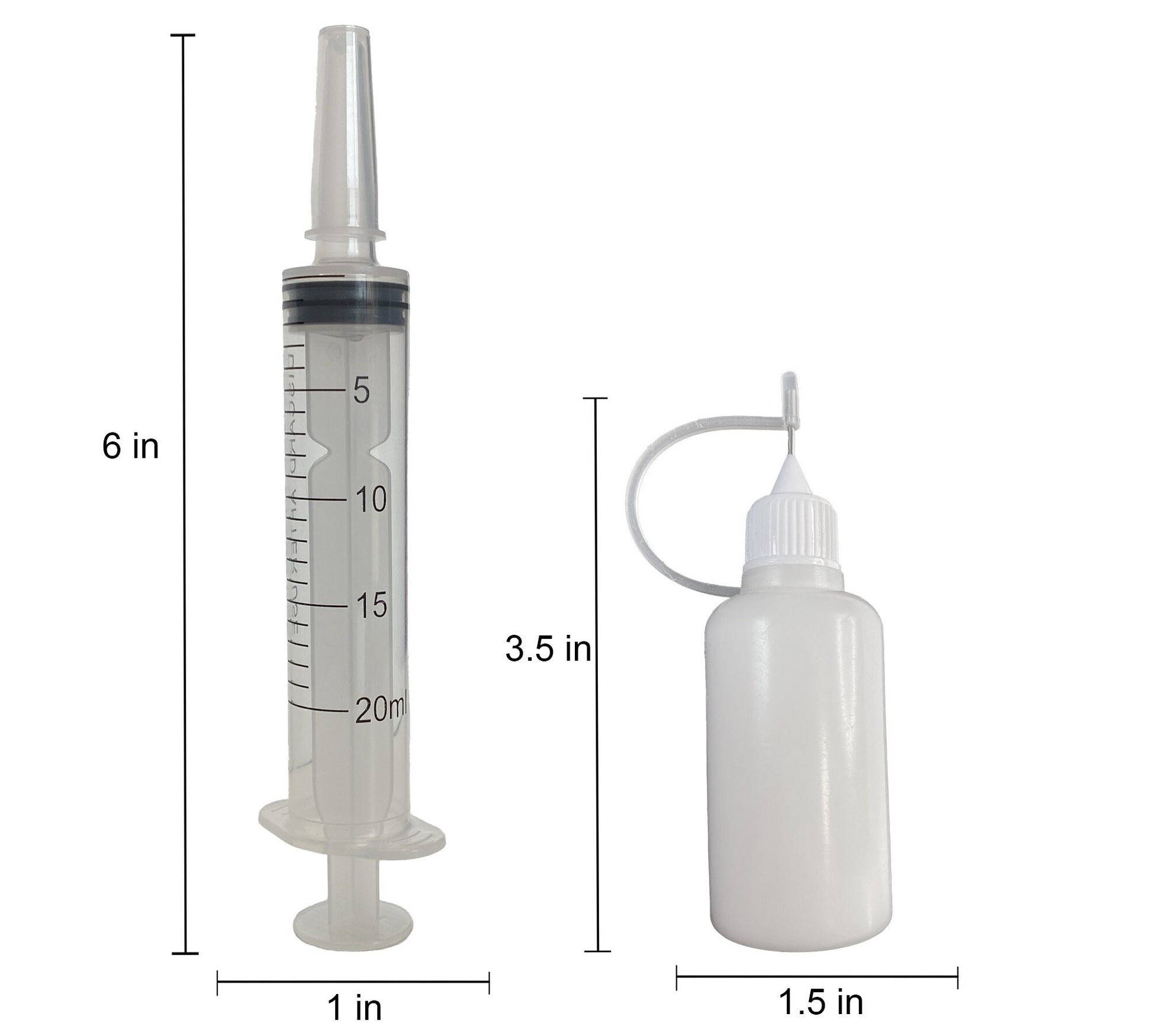 small tip glue bottle for quilling, large filling syringe.