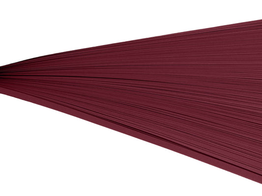 Dark red paper quilling strips on their side against a white background.