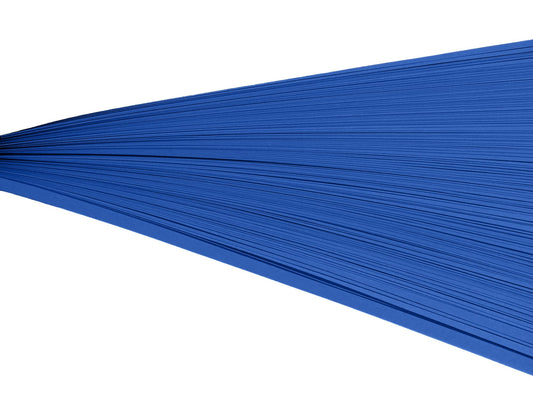 Dark blue paper quilling strips on their side against a white background.