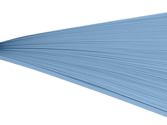 Light blue paper quilling strips on their side against a white background.