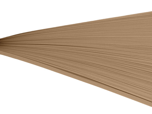 Brown paper quilling strips on their side against a white background.
