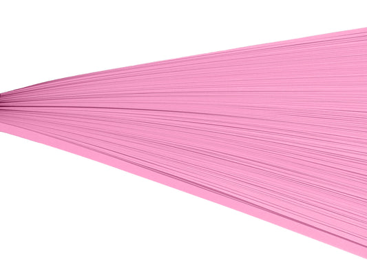 Pink paper quilling strips on their side against a white background.